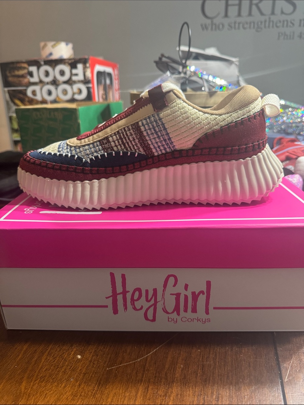 HeyGirl by Corkys Women's Multicolor Platform Sneaker - Burgundy/Cream